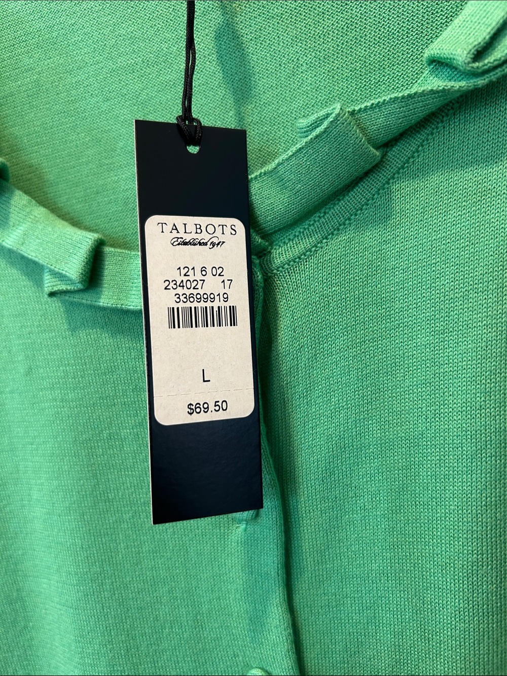 Talbots Green Ruffle-Trim Button-Front Short Sleeve Cardigan - Picture 7 of 7